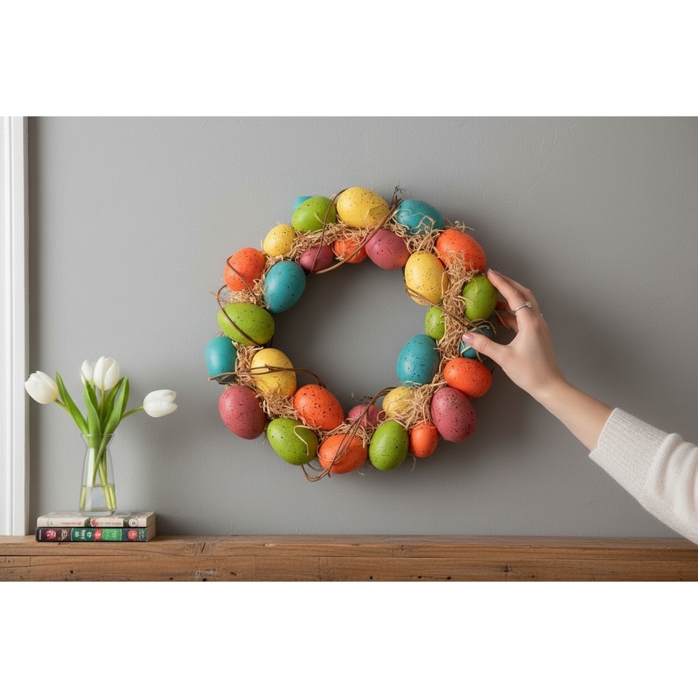 World Market Speckled Egg Wreath Home 12in Multicolor Brand New Easter Spring